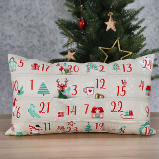 Adventskalender Kissen mit 24 Einstecktaschen 50x30x10cm Polyester 210gsm 1-24 Weihnachtsmotive Adventszeit Kalender Weihnachtsspruch