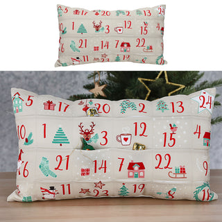 Adventskalender Kissen mit 24 Einstecktaschen 50x30x10cm Polyester 210gsm 1-24 Weihnachtsmotive Adventszeit Kalender Weihnachtsspruch