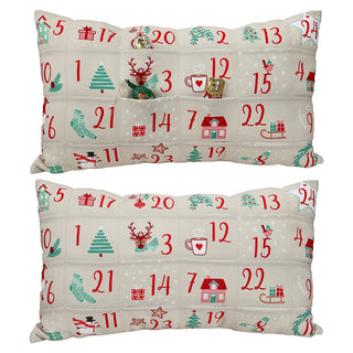 Adventskalender Kissen mit 24 Einstecktaschen 50x30x10cm Polyester 210gsm 1-24 Weihnachtsmotive Adventszeit Kalender Weihnachtsspruch