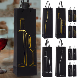 Flaschentüte 'Wein' 4 Motive 12er Set 12x36x8,5cm Papier 200gr schwarz Weihnachtstüte Geschenkverpackung Tüte Flaschentasche