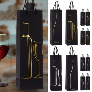 Flaschentüte 'Wein' 4 Motive 12er Set 12x36x8,5cm Papier 200gr schwarz Weihnachtstüte Geschenkverpackung Tüte Flaschentasche