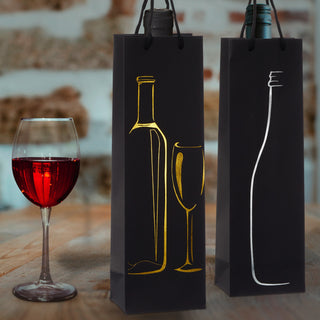 Flaschentüte 'Wein' 4 Motive 12er Set 12x36x8,5cm Papier 200gr schwarz Weihnachtstüte Geschenkverpackung Tüte Flaschentasche