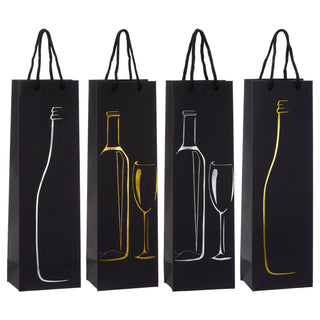 Flaschentüte 'Wein' 4 Motive 12er Set 12x36x8,5cm Papier 200gr schwarz Weihnachtstüte Geschenkverpackung Tüte Flaschentasche