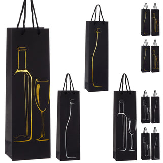 Flaschentüte 'Wein' 4 Motive 12er Set 12x36x8,5cm Papier 200gr schwarz Weihnachtstüte Geschenkverpackung Tüte Flaschentasche