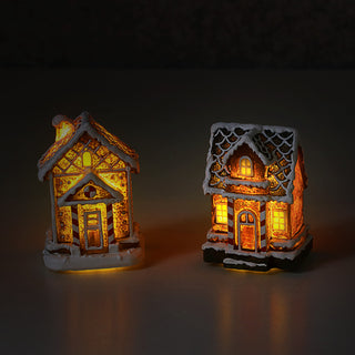 LED Winter Haus Lebkuchen 2er Set 5,5x8cm Polyresin warmweiße LED Knopfzelle An-/Ausschalter Lebkuchenhaus 2 Motive