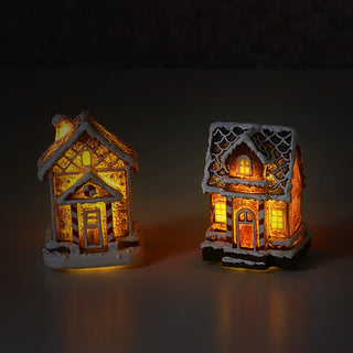 LED Winter Haus Lebkuchen 2er Set 5,5x8cm Polyresin warmweiße LED Knopfzelle An-/Ausschalter Lebkuchenhaus 2 Motive