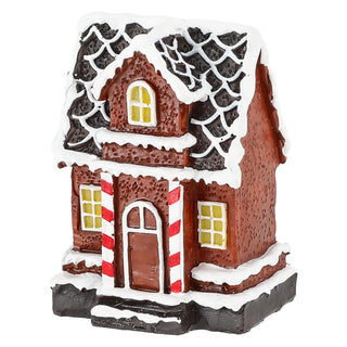 LED Winter Haus Lebkuchen 2er Set 5,5x8cm Polyresin warmweiße LED Knopfzelle An-/Ausschalter Lebkuchenhaus 2 Motive