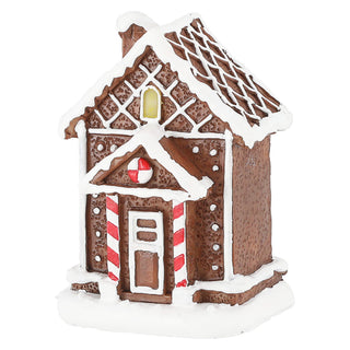LED Winter Haus Lebkuchen 2er Set 5,5x8cm Polyresin warmweiße LED Knopfzelle An-/Ausschalter Lebkuchenhaus 2 Motive