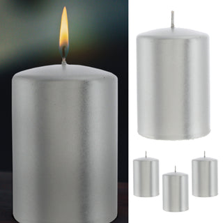 Stumpenkerze 4er Set gold/silber rund Ø6,8x10cm Paraffin Dekokerze metallisch Blockkerze Wachskerze Brenndauer 40h