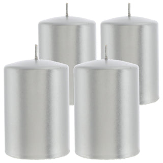 Stumpenkerze 4er Set gold/silber rund Ø6,8x10cm Paraffin Dekokerze metallisch Blockkerze Wachskerze Brenndauer 40h