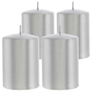 Stumpenkerze 4er Set gold/silber rund Ø6,8x10cm Paraffin Dekokerze metallisch Blockkerze Wachskerze Brenndauer 40h