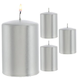 Stumpenkerze 4er Set gold/silber rund Ø6,8x10cm Paraffin Dekokerze metallisch Blockkerze Wachskerze Brenndauer 40h