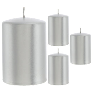 Stumpenkerze 4er Set gold/silber rund Ø6,8x10cm Paraffin Dekokerze metallisch Blockkerze Wachskerze Brenndauer 40h