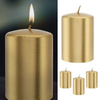 Stumpenkerze 4er Set gold/silber rund Ø6,8x10cm Paraffin Dekokerze metallisch Blockkerze Wachskerze Brenndauer 40h