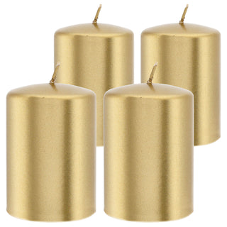 Stumpenkerze 4er Set gold/silber rund Ø6,8x10cm Paraffin Dekokerze metallisch Blockkerze Wachskerze Brenndauer 40h