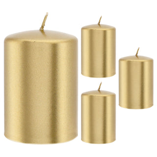 Stumpenkerze 4er Set gold/silber rund Ø6,8x10cm Paraffin Dekokerze metallisch Blockkerze Wachskerze Brenndauer 40h