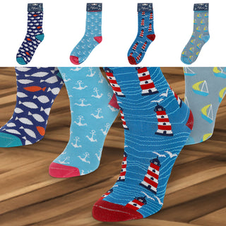 Damensocken Maritim 4er Pack onesize 36-41 bunt Polyester Baumwolle Elasthan 4 Motive Strümpfe Socken Frauensocken