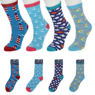 Damensocken Maritim 4er Pack onesize 36-41 bunt Polyester Baumwolle Elasthan 4 Motive Strümpfe Socken Frauensocken