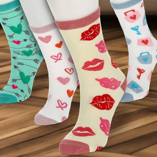 Damensocken Love 4er Pack onesize 36-41 bunt Polyester Baumwolle Elasthan 4 Motive Strümpfe Socken Frauensocken