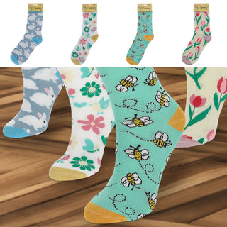 Damensocken Spring 4er Pack onesize 36-41 bunt Polyester Baumwolle Elasthan 4 Motive Strümpfe Socken Frauensocken
