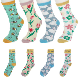 Damensocken Spring 4er Pack onesize 36-41 bunt Polyester Baumwolle Elasthan 4 Motive Strümpfe Socken Frauensocken