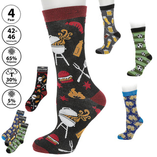 Herrensocken Bier 4er Pack onesize 42-46 bunt Polyester Baumwolle Elasthan 4 Motive Strümpfe Socken Herrenstrümpfe