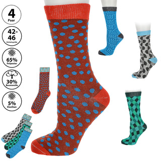 Herrensocken Color 4er Pack onesize 42-46 bunt Polyester Baumwolle Elasthan 4 Motive Strümpfe Socken Herrenstrümpfe