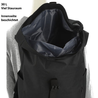 Falt Rucksack Urban 30l Blau/Oliv/Grau/Schwarz 40x57x15cm 600D Polyester Reißverschlusstaschen Eingriffstaschen wasserabweisend Rolltop