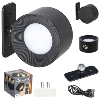 LED Wandlampe mit Magnet 360° schwenkbar Ø8cm 3 Helligkeitsstufen Wandhalterung USB-C 4-18h akkubetrieben