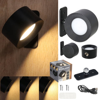 LED Wandlampe mit Magnet 360° schwenkbar Ø8cm 3 Helligkeitsstufen Wandhalterung USB-C 4-18h akkubetrieben