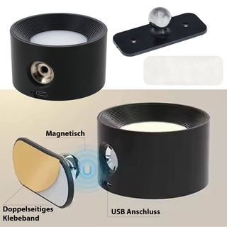 LED Wandlampe mit Magnet 360° schwenkbar Ø8cm 3 Helligkeitsstufen Wandhalterung USB-C 4-18h akkubetrieben