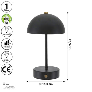 LED Leuchte 'Oslo' schwarz 8 LEDs warmweiß Eisen Ø15x25,5cm 3 Helligkeitsstufen batteriebetrieben Tischeuchte Dekolampe Kugel-Lampenschirm
