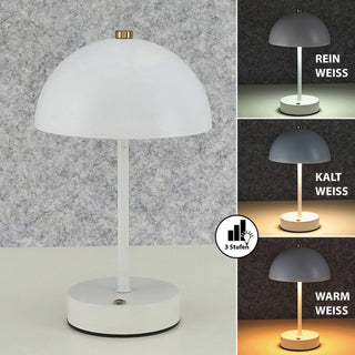 LED Leuchte 'Oslo' weiß USB 16 LEDs Eisen Ø15x25,5cm 3 Weißtöne Li-ion Akku 50cm Ladekabel stufenlos dimmbar Tischeuchte Kugel-Lampenschirm