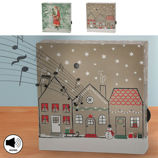 1/2er Set Soundbox 'Santa-' / 'Village-' / 'XMas-' Sounds Bewegungsmelder 12x12x3,5cm Pappe Kunststoff batteriebetrieben Lautstärke regulierbar