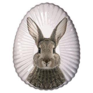 Gebäckteller Hase 4er Set Metall 18x24x2,5cm weiß grau Osterhase Eiform Osterdekoration Teller Hasenmotiv Hasenkopf