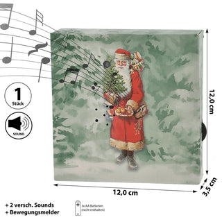 1/2er Set Soundbox 'Santa-' / 'Village-' / 'XMas-' Sounds Bewegungsmelder 12x12x3,5cm Pappe Kunststoff batteriebetrieben Lautstärke regulierbar