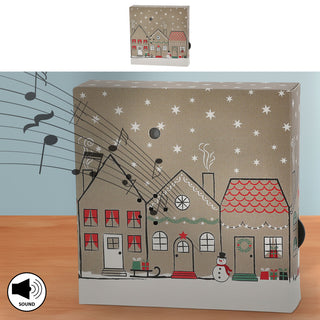 1/2er Set Soundbox 'Santa-' / 'Village-' / 'XMas-' Sounds Bewegungsmelder 12x12x3,5cm Pappe Kunststoff batteriebetrieben Lautstärke regulierbar