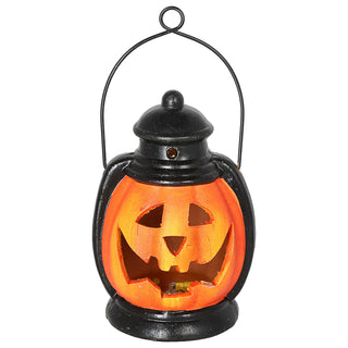 LED Halloween Laterne schwarz orange 10x20x8,5cm Terracotta Farbwechsel Windlicht Henkel Partylaterne Fratze batteriebetrieben