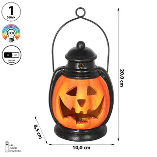 LED Halloween Laterne schwarz orange 10x20x8,5cm Terracotta Farbwechsel Windlicht Henkel Partylaterne Fratze batteriebetrieben