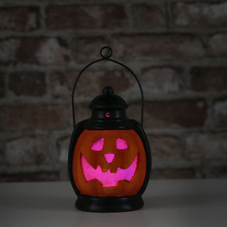 LED Halloween Laterne schwarz orange 10x20x8,5cm Terracotta Farbwechsel Windlicht Henkel Partylaterne Fratze batteriebetrieben