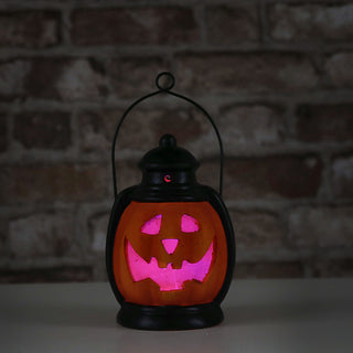 LED Halloween Laterne schwarz orange 10x20x8,5cm Terracotta Farbwechsel Windlicht Henkel Partylaterne Fratze batteriebetrieben