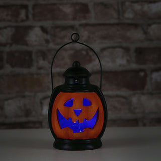 LED Halloween Laterne schwarz orange 10x20x8,5cm Terracotta Farbwechsel Windlicht Henkel Partylaterne Fratze batteriebetrieben