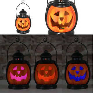 LED Halloween Laterne schwarz orange 10x20x8,5cm Terracotta Farbwechsel Windlicht Henkel Partylaterne Fratze batteriebetrieben