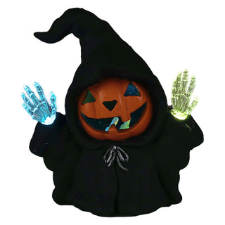 LED Kapuzen Figur Kürbis 15x18x10cm Terracotta 2 farbwechselnde LEDs batteriebetrieben Halloween Dekofigur