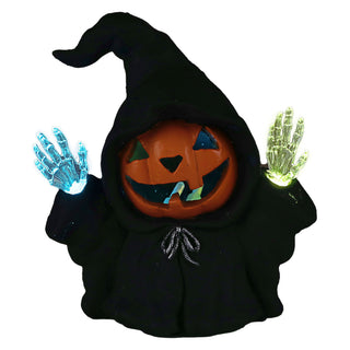 LED Kapuzen Figur Kürbis 15x18x10cm Terracotta 2 farbwechselnde LEDs batteriebetrieben Halloween Dekofigur