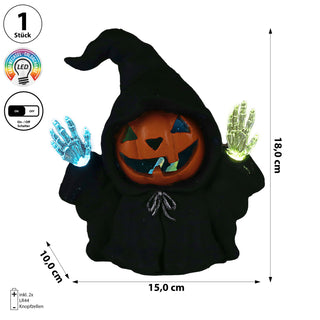 LED Kapuzen Figur Kürbis 15x18x10cm Terracotta 2 farbwechselnde LEDs batteriebetrieben Halloween Dekofigur