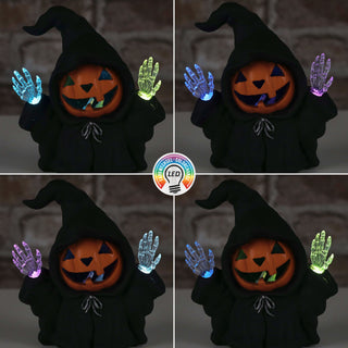 LED Kapuzen Figur Kürbis 15x18x10cm Terracotta 2 farbwechselnde LEDs batteriebetrieben Halloween Dekofigur