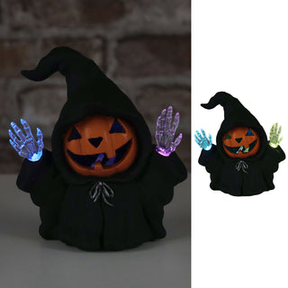 LED Kapuzen Figur Kürbis 15x18x10cm Terracotta 2 farbwechselnde LEDs batteriebetrieben Halloween Dekofigur