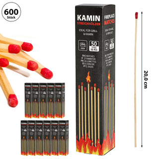 XL Kaminstreichhölzer 50er Pack L20cm 5x21,5x5cm Holz Karton Zündhölzer Streichholz Grillstreichholz Lagerfeuer Kamin