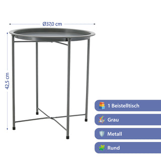 Beistelltisch grau rund Eisen PE PVC 37x42,5cm Ablage Metallgestell rund Industriedesign Tisch Couchtisch Wohnzimmertisch